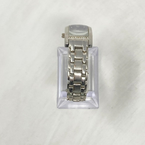 Paolo Tank Watch Women 20mm Silver Tone Purple Dial Crystals Pave New Batt 6.5" - Picture 7 of 16